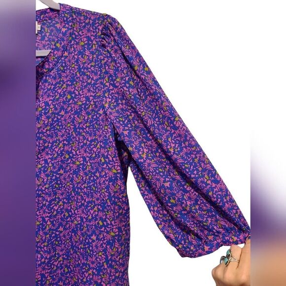 Tanya Taylor Fuchsia Floral Printed 100٪ Silk Hidden Button Front Blouse | 10 - Picture 6 of 12